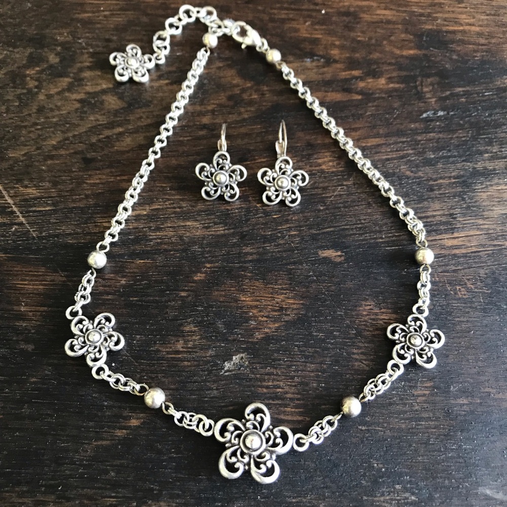 Brighton silver necklace and earrings set